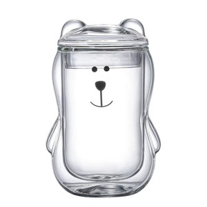 Nuova Popolare Tazza in Vetro a Doppia Parete a Forma di Orso, Tazza da Caffè in Vetro Borosilicato Termoisolante per Uso Domestico con Coperchio - Product Image 2