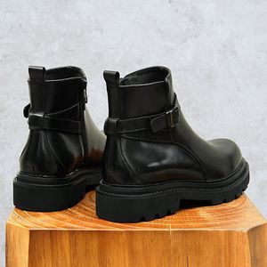 Black Chelsea <b>Ankle</b> Round-Toe Leather Men's Autumn/Winter Casual <b>Boots</b> Top-Grade Cowhide Upper Slip-On Closure Lightweight - Product Image 4