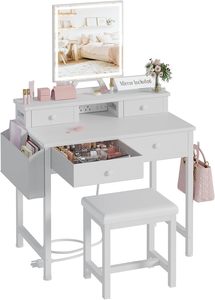 Coiffeuse blanche rustique avec miroir LED et éclairage intégré pour chambre de fille, idéale pour petits espaces - Product Image 2