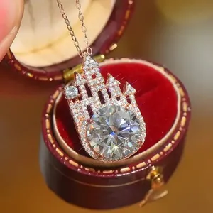 Colliers pour femmes CAOSHI, design de <span class=keywords><strong>château</strong></span> de princesse de luxe, diamants imités ronds, plaqués or rose, pour mariage - Product Image 1