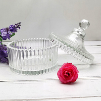 Jars à bougies en verre transparent avec couvercle en forme de dôme, décoratifs, ronds, en cristal, géométriques, pour le rangement de bonbons, cadeaux