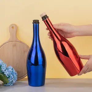 Barlar parti için özel kırmızı şarap elektroliz metalik parlaklık cam şarap şişeleri