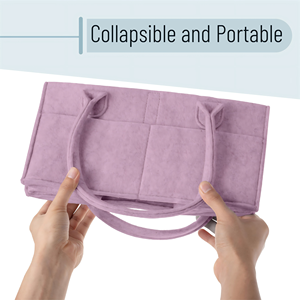 Lavender Dream Portable Felt Diaper Holder Nursery <b>Storage</b> Basket for Wipes & Baby Stuff <b>Collapsible</b> Baby Organizers - Product Image 5