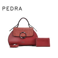 Ensemble de sacs à main PEDRA en deux pièces - Sac à main en cuir avec couvercle gaufré - Mini portefeuille assorti - Sac à bandoulière pour femme