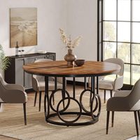 Table à manger ronde en bois SENYU avec pieds en métal, 6 places, mobilier contemporain moderne pour la maison