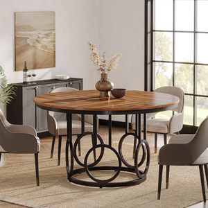 Table à manger ronde en bois SENYU avec pieds en métal, 6 places, mobilier contemporain moderne pour la maison - Product Image 2