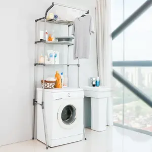 BAOYOUNI Bathroom Accessories Stands With 3 Tier Toilet Space Saver Over Head Expandable Shelf Washing Machine Storage Rack