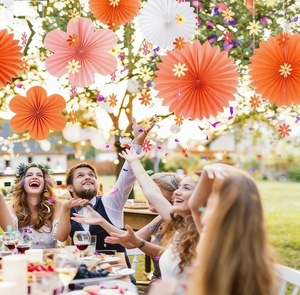 DAMAI <b>Orange</b> And White Contrast Color <b>Paper</b> Flower Fans Wall Hanging Decorations For Wedding Birthday Graduation Party Supplies - Product Image 3