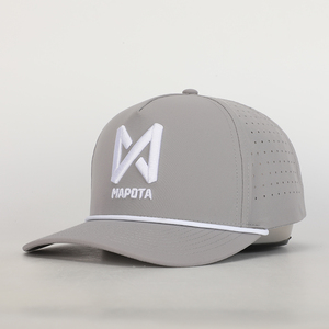 Tùy Chỉnh 5-Bảng Điều Chỉnh Thể Thao Golf Mũ Bóng Chày 100% Polyester Không Thấm Nước Với Laser Cắt Biểu Tượng Cao Su Silicone Vá Hat - Product Image 1