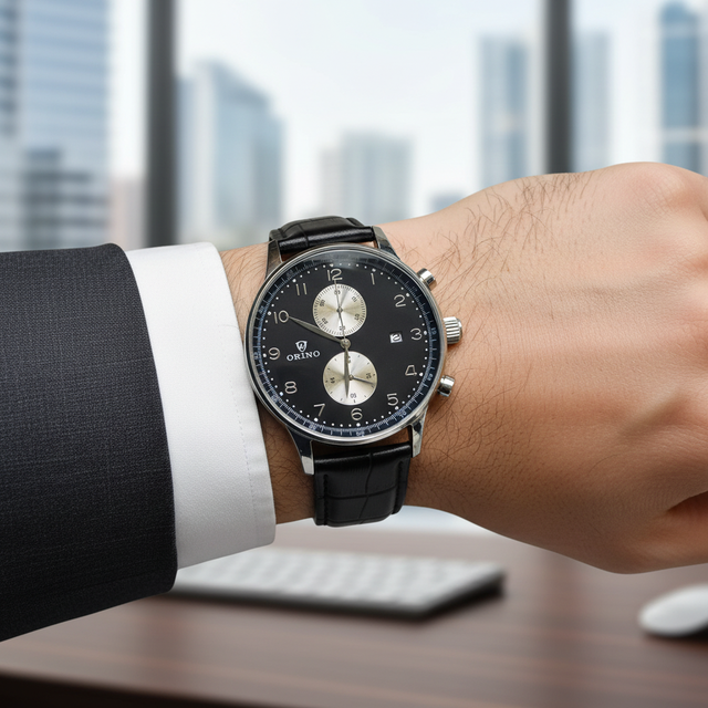 Luxury Men Chronograph Watch Top Grained Leather Strap Waterproof Date Display Business Casual Mens Fashion Quartz Wristwatch