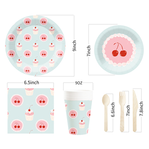 Fournitures de décoration d'anniversaire DAMAI sur le thème des cerises pour baby shower, assiettes en papier jetables, serviettes, ensemble de vaisselle pour fête sur le thème des cerises - Product Image 5