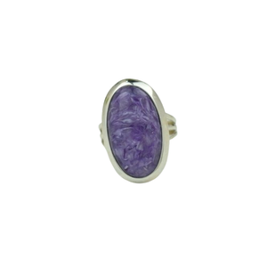 Trendy Purple Charoite 925 <b>Sterling</b> <b>Silver</b> Bezel <b>Set</b> Oval Cut Engagement <b>Ring</b> for Women/Unisex Wedding Anniversary Gift Third - Product Image 1
