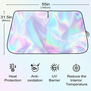 Summer Car Front Windshield <b>Sun</b> <b>Shade</b> Silver/Black Foldable Polyester Durable Laser Reflective UV Protection Lowering Car - Product Image 2