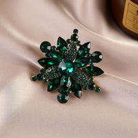 Bros Pin Bunga Mewah Berlapis Ganda Multi-Warna dengan Rhinestone Berlapis Emas Kristal Floral