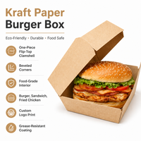 Boîte à hamburger en papier kraft avec couvercle rabattable, vente en gros, personnalisable avec logo, haute qualité, robuste, la plus vendue, pour plats à emporter