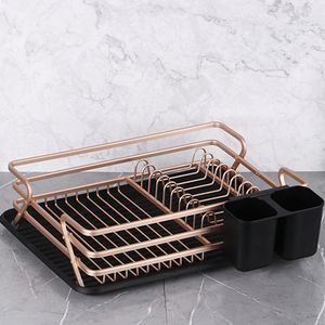 FF599アルミキッチンカウンタートップ皿水切りラック器具ホルダー付きシンク収納オーガナイザー皿乾燥ラック - Product Image 5