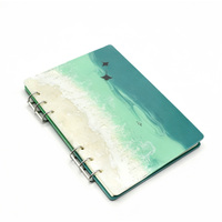 Carnet à spirale peint à la main avec motif vague océanique, journal à feuilles mobiles rechargeable pour l'étude quotidienne des étudiants, couverture personnalisable disponible