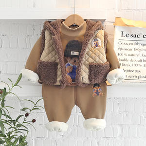 Vente en gros 0-3 ans bébé garçon 3 pièces ensemble de vêtements à <span class=keywords><strong>capuche</strong></span> hiver velours épais gilets <span class=keywords><strong>gilet</strong></span> costume nouveau-né polaire ensemble de vêtements - Product Image 2