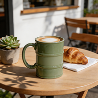 Mug en porcelaine en forme de fût d'huile grande capacité avec logo personnalisé, tasse en céramique vert sauge, vaisselle créative avec logo personnalisé, vente en gros