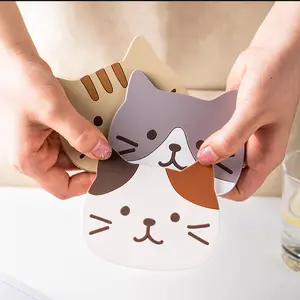 Tatakan Meja Dapur Tebal 3Mm Coaster PVC Kucing Hewan Lucu Tahan Panas untuk Kopi Teh