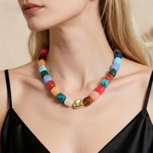 Collana con Ciondolo a <span class=keywords><strong>Cuore</strong></span> in Oro Massiccio e Perline in Resina Acrilica Colorata, Gioielli Estivi Personalizzati da Spiaggia per Donne - Product Image 4