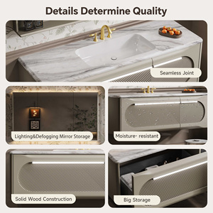 Meuble-lavabo de salle de bain de style chinois, 36 à 92 pouces, avec <span class=keywords><strong>vasque</strong></span>, mural, en bois massif, miroir intelligent et rangement intégré - Product Image 5