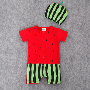 流行中国批发2 pcs新生儿夏装有机棉水果动物连衫裤 - Product Image 3