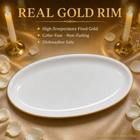 Plat de service ovale de luxe en porcelaine fine avec bord doré, 12, 14 et 16 pouces, pour mariage, hôtel, banquet, fête