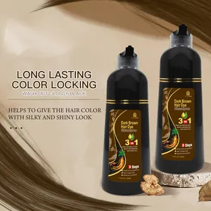Fabricant chinois OEM coloration durable opération facile 500ml 3 en 1 shampooing de teinture pour les cheveux brun foncé au ginseng