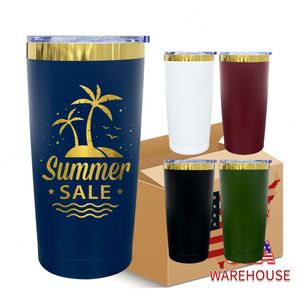 2026 Laser Engraving Custom Double Wall Insulated Coffee Cups Stainless Steel Powder Coated 20oz <b>Mirror</b> Gold Underneath Tumbler - Product Image 1