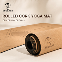 Tapis de yoga en liège minimaliste nordique Yugaland 183*68cm, tapis en caoutchouc naturel pour studio de yoga de prestige mondial