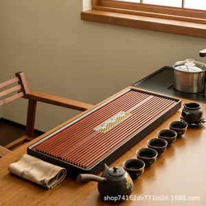 Solid Wood <b>Tea</b> <b>Tray</b> Rectangular Simple Design Heat Resistant For Home Kung Fu <b>Tea</b> Brewing Living Room Use - Product Image 4