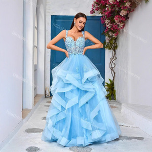 Off The Shoulder Green Tulle Evening Gown Empire Waist Backless Long Dress For Prom Party Birthday - Product Image 2