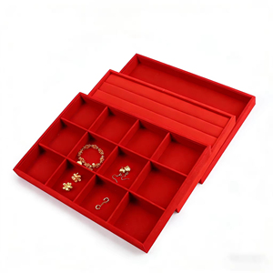 <b>Red</b> Velvet Multifunctional Rectangle Jewelry Earrings Necklace Pendant Ring Watch <b>Bracelet</b> Display Tray - Product Image 3