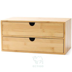 Organizador de escritorio de bambú Mini cajón de escritorio de bambú Caja de organización de almacenamiento de mesa para oficina y hogar - Product Image 2