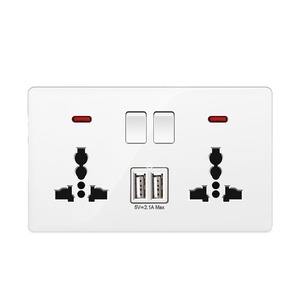 Hai 2 Gang ánh sáng điện 86 nhà tường chuyển đổi thiết bị chuyển mạch Anh và ổ cắm phổ Ổ cắm điện đôi ổ cắm - Product Image 1