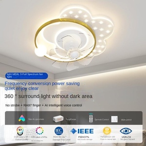 Ventilador de Techo LED Blanco Moderno con Luz, Diseño Redondo Ajustable de 360 Grados, con 3-5 Aspas, Motor de CC, Cuerpo de Vidrio - Product Image 2