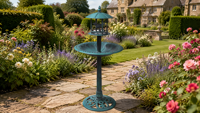 Bain d'oiseaux et mangeoire 2-en-1 de style antique, en résine bronze écologique, design gazebo, résistant aux intempéries, pour la décoration extérieure du jardin