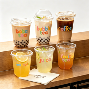 แก้วพลาสติกใสแบบใช้แล้วทิ้งขนาด 16 ออนซ์ สำหรับกาแฟเย็น มิลค์เชค สเลอปี้ พร้อมฝาโดม ผ้าเช็ดปาก และหลอดดูด สำหรับร้านกาแฟ  รับทำโลโก้ตามสั่ง - Product Image 1