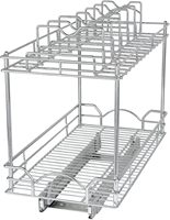 Uittrekbare dekselorganizer voor pannen, heavy-duty, modern keukenkast opbergrek, dubbele laag, volledig uittrekbare schuiflade, ijzer, chroomdraad