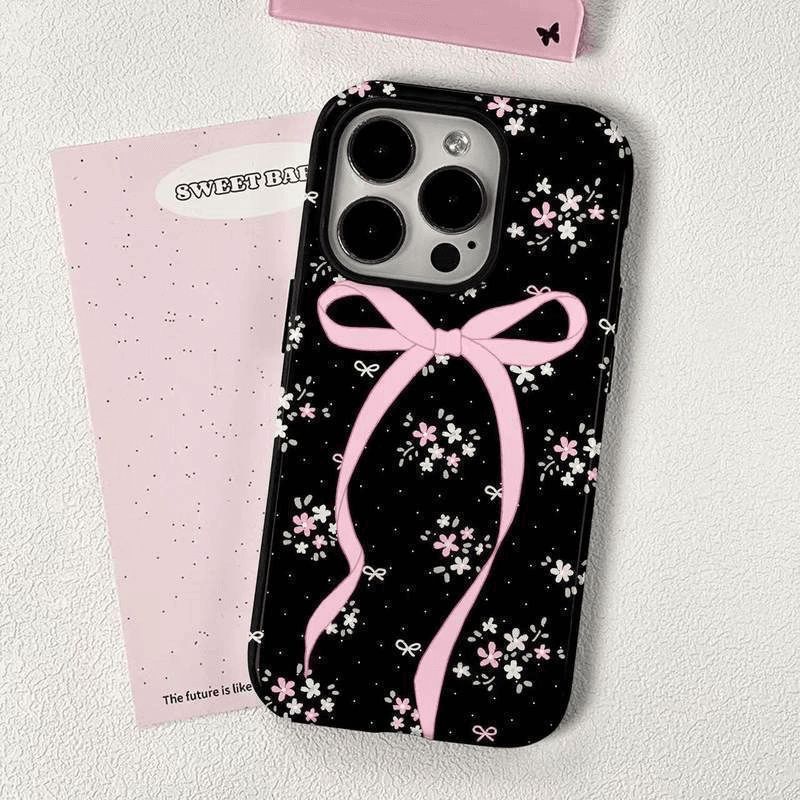 Small Flower Bowknot [Black Large Hole Jelly Case]