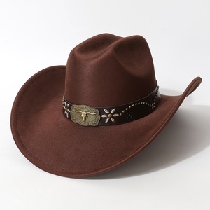 Chapeau de cowboy pour femmes et hommes, chapeau de cowboy occidental Fedora en feutre à large bord, parfait pour les costumes de cowboy et les activités de plein air - Product Image 6