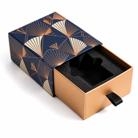 Boîte à parfum géométrique personnalisée bleu nuit cuivré avec tiroir latéral et insert noir pour marques de détail et vente en gros
