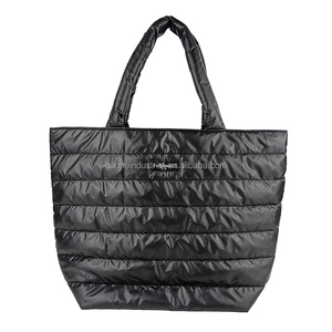 2026 Trendy Ladies Quilted Puffy <strong>Solid</strong> Pattern Tote <strong>Bag</strong> Soft Comfortable Large Capacity <strong>Black</strong> Open Embroidery Nylon Exterior - Product Image 5