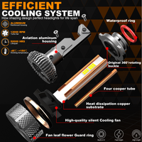 Phare de voiture LED T9 haute puissance 300w±5% 30000LM 6700k IP68 étanche de qualité automobile 4575* 12 puces