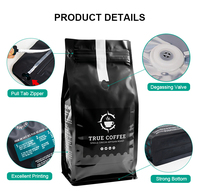 Sachets de café personnalisés avec valve unidirectionnelle et fond plat pour grains fraîchement torréfiés