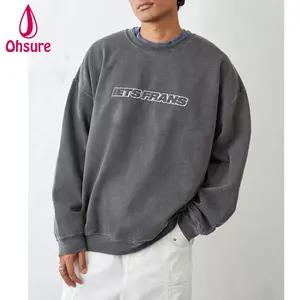 Vente en gros de sweatshirts à broderie 100 coton avec logo personnalisé pour hommes fabricant de vêtements de rue pulls ras du cou lavés à l'acide pour hommes