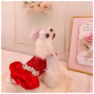 Robe de princesse rouge à paillettes pour petits chiens, Bichon Frise, Yorkshire Terrier, tenue de mariage pour animaux de compagnie, jupe en polyester pour toutes les saisons - Product Image 2