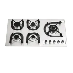Kitchen appliances 5 burner gas cooker stainless steel panel built-in AC/Battery Ignition manufacture built in stove gas hob