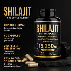 Extrait de résine de Shilajit naturel, capsules d'extraits d'herbes multiples pour le soutien immunitaire des adultes, antioxydant, énergie, 60 capsules/flacon - Product Image 2